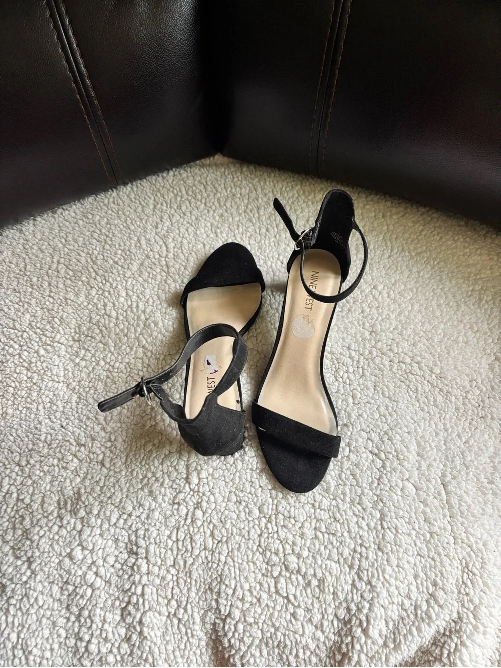Nine West Black Single-Strap Ankle-Heel Sandals